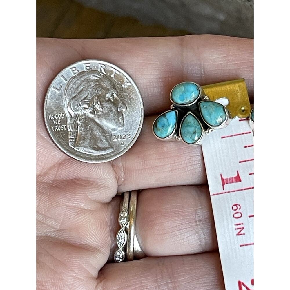 Native American Style Sterling Silver Turquoise Cluster Earrings Southwest Boho - Picture 6 of 9